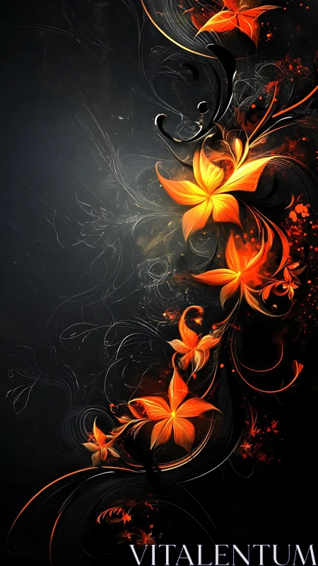 Luminescent Floral Cascade Against Darkened Ornamental Background.