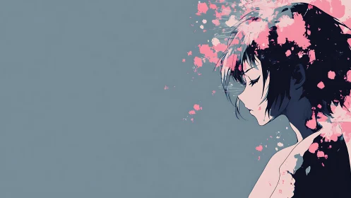 Side-profile anime portrait dissolves into pink paint splashes