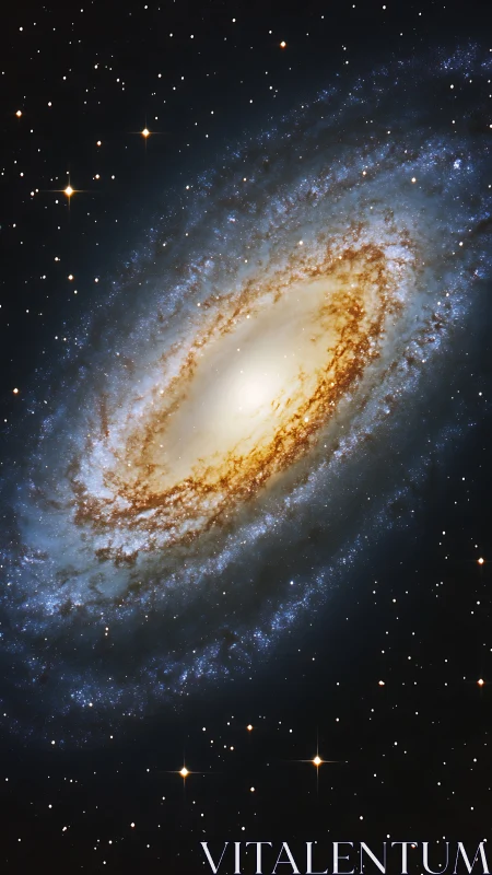 Spiral galaxy glows softly in a star-filled, peaceful cosmos