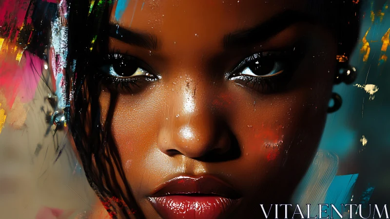 Intense digital portrait of woman with bold painted strokes.