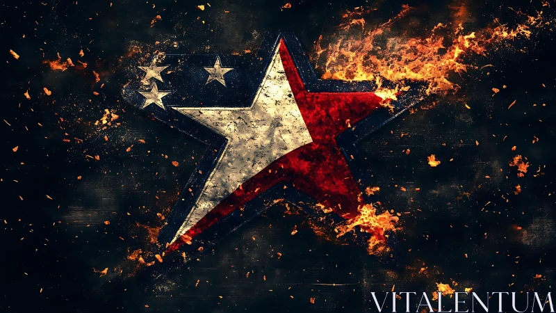 Star emblem in flaming motion on dark textured field.