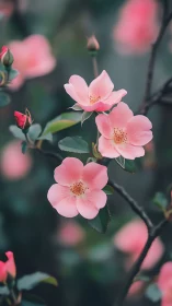 Delicate Rose Blossoms Dance Through Soft Green Bokeh.