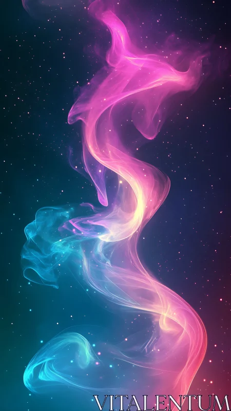 Colorful light trail curves through starry dark gradient space