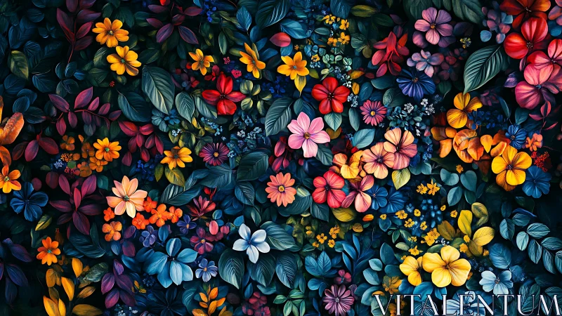 Midnight Garden Symphony: Neon Blooms Erupt Against Deep Teal.