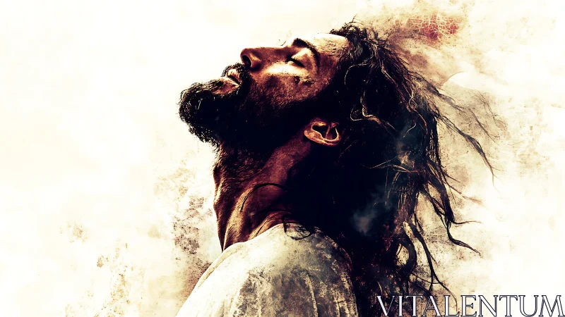 Side profile of bearded man looking upward in textured light