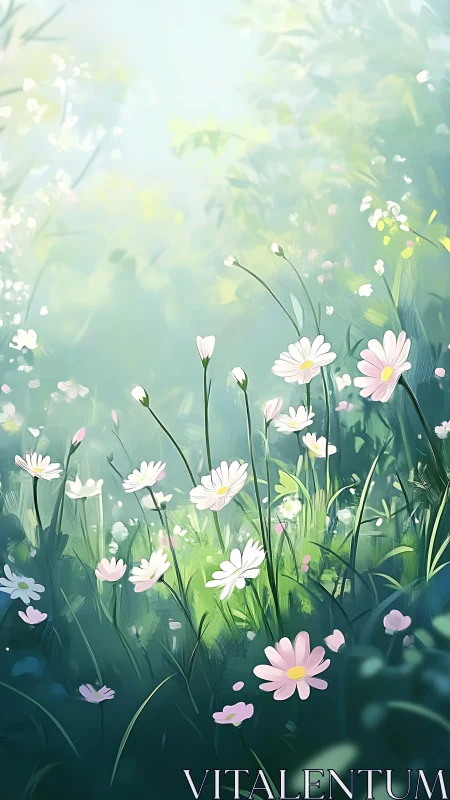Soft Bloom Field Study: Pastel Daisies in Ethereal Mist.