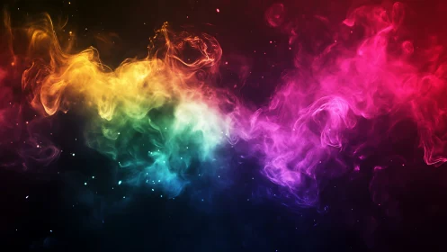 Chromatic volumetric nebula with high-contrast particulate glow field