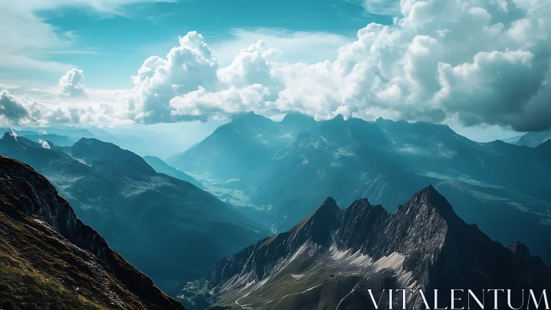 Cloud caravans drift above teal-shadowed alpine spires