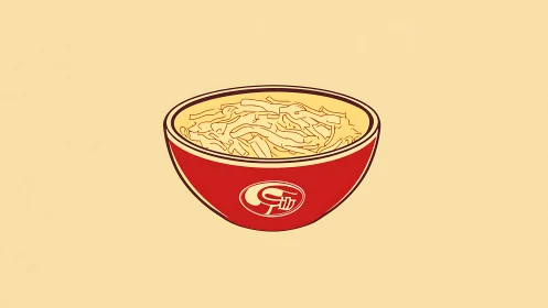 Minimalist red noodle bowl illustration with flat colors.
