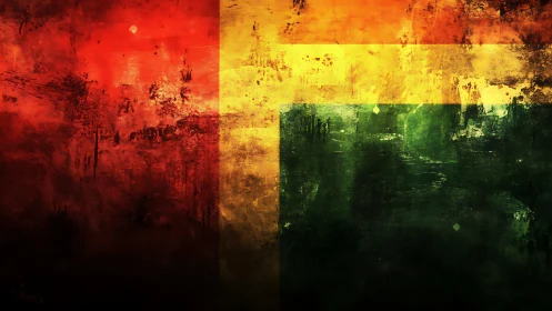 Color field grid divides red, yellow, and green textured zones