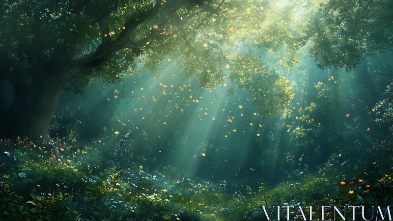 Enchanted Forest Glade Glows With Golden Leaf Magic