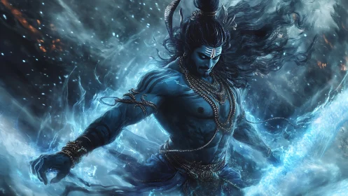 Powerful blue warrior channels swirling elemental energy
