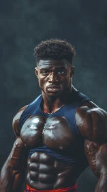 Muscular male athlete posing under dramatic studio lighting.