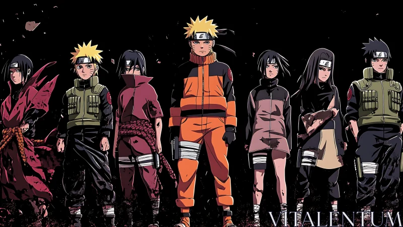 Sequential shinobi lineup with high-contrast anime rendering.