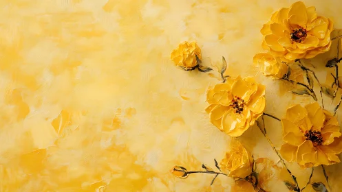 Oil Painted Ranunculus Flowers: Textured Yellow Blooms on Impasto Canvas