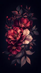 Dramatic Red Peonies with Dark Foliage Arrangement