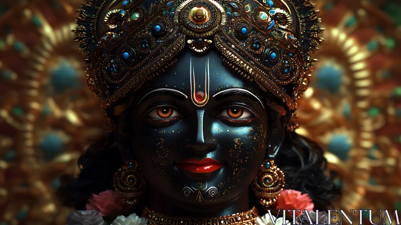 Digital rendering depicts ornate blue-skinned deity portrait
