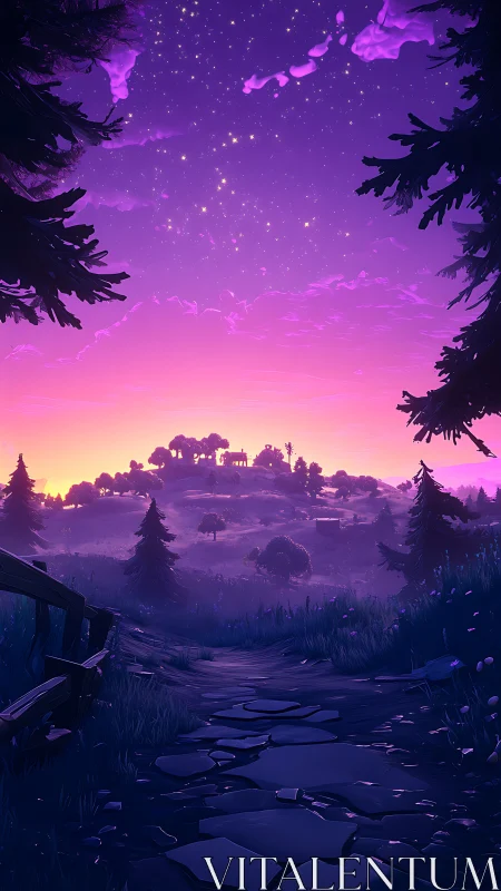 Enchanted Evening Over a Mystical Village Landscape