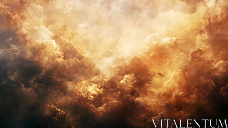 Glowing storm clouds swirling in soft golden light.