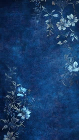 Midnight blue textured background with vertical floral border.