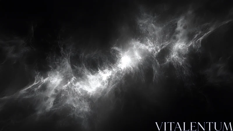 Monochrome luminous cloud structure on dark background.