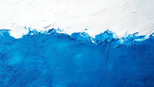 Abstract seascape with blue and white impasto paint textures.