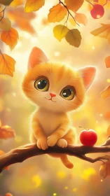Radiant Kitten Among Golden Autumn Leaves.