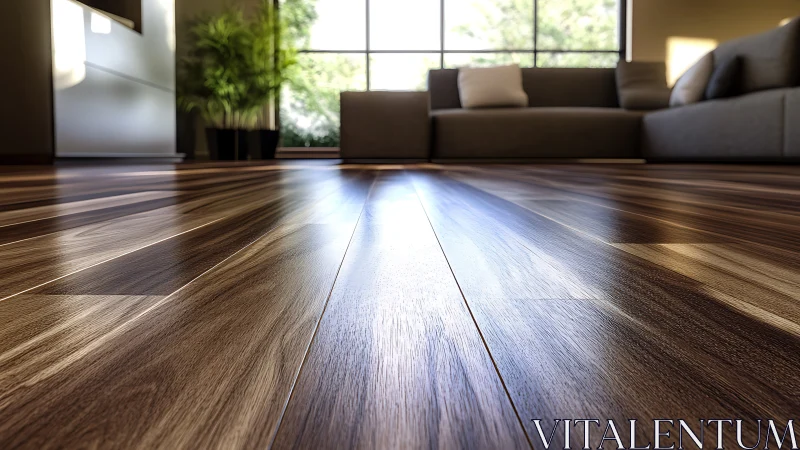 Sunlit wood floors invite cozy living room relaxation moments