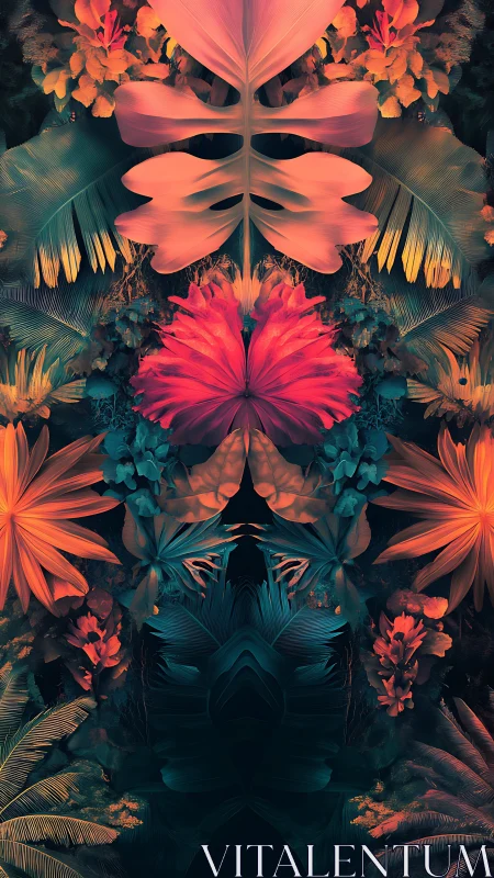 Dreamlit tropical jungle in mirrored neon foliage bloom.