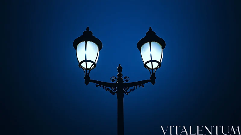 Symmetric dual-lantern streetlight in nocturnal blue gradient.