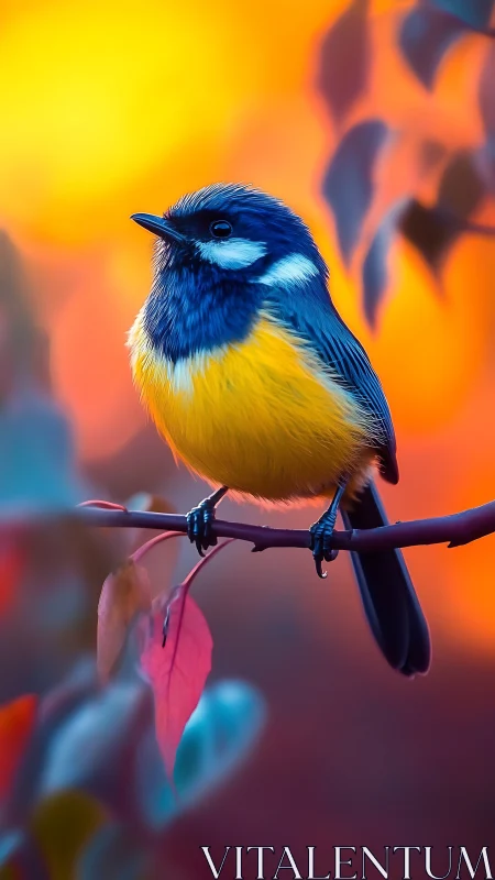 Small songbird is perched on a branch against blurred background