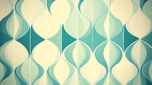 Geometric teal and cream repeating abstract leaf pattern design.