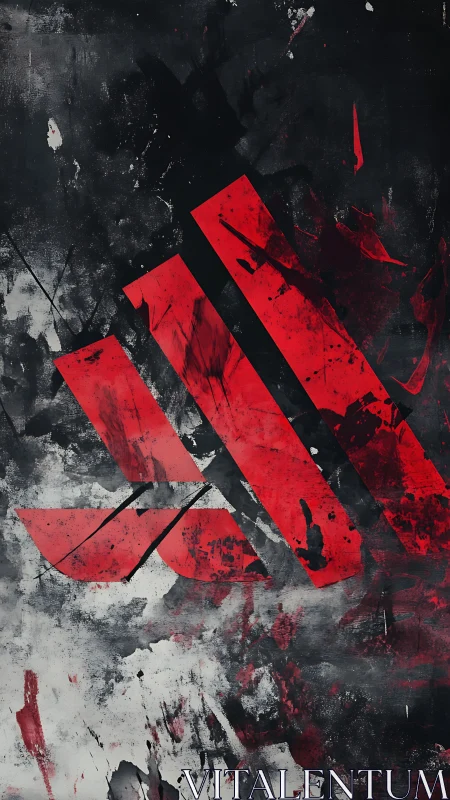 Red geometric symbol on distressed dark grunge background.