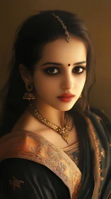 Photorealistic portrait of Indian woman in embroidered sari