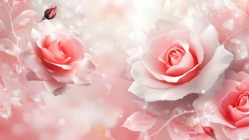 Soft Pink Roses in Ethereal Bokeh Light.
