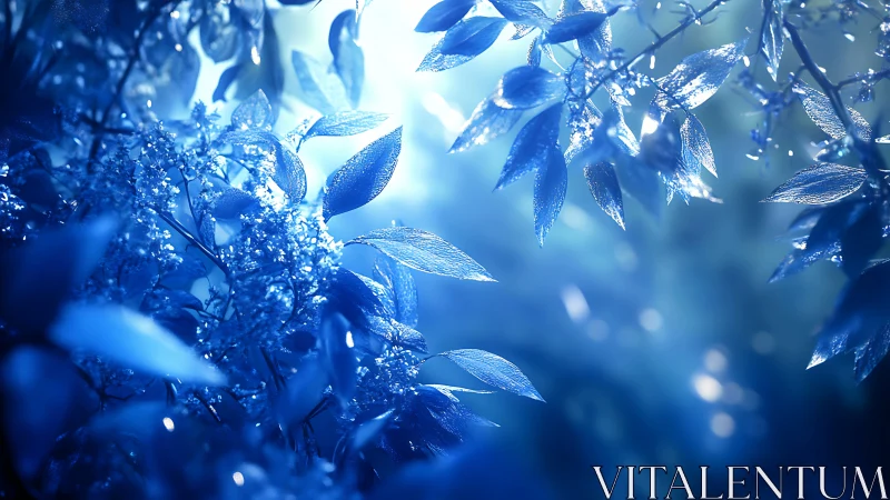 Backlit blue foliage forms ethereal botanical light study