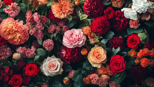 Luxury Floral Arrangement. Garden Roses, Dahlias, Ranunculus Blooms.