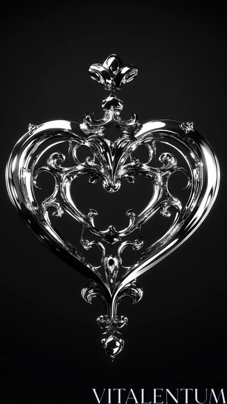Ornate Heart-Shaped Pendant Against Black