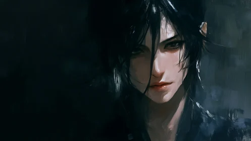 Moody anime portrait renders a pale, androgynous face in shadow