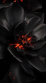 Dark digital flower render shows internal red light source