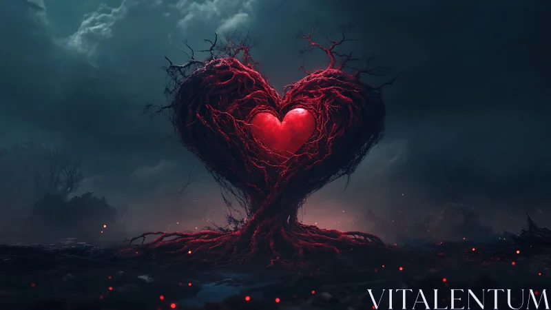 Luminescent Heart Tree Structure with Glowing Arterial Pathways