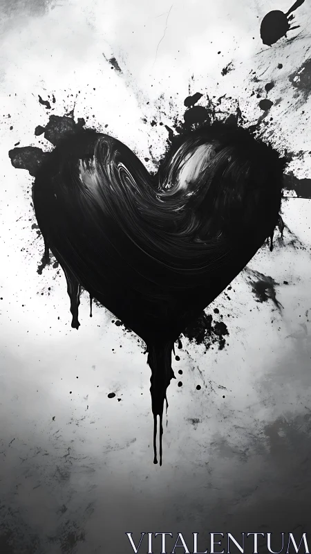 Black Heart with Ink Splatter and Dripping Paint Effect.