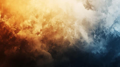 Abstract fire and ice clouds digital painting with vivid contrast.