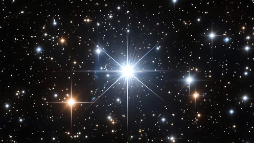 Brilliant foreground star radiates across dense starfield