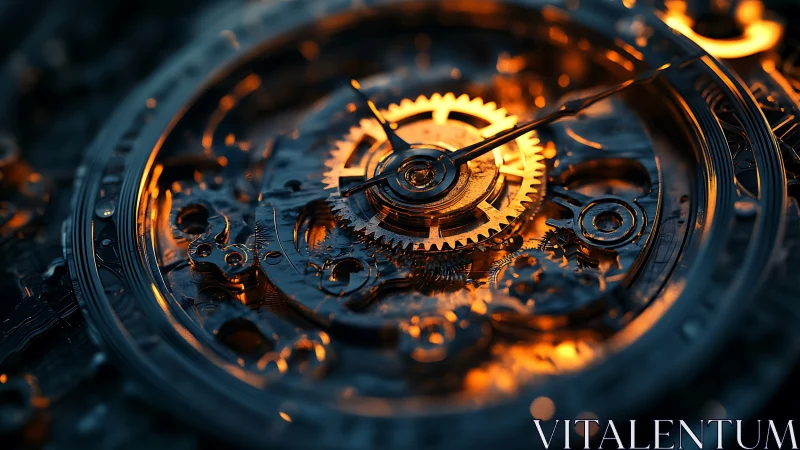 Molten clockwork heart glowing in mechanical twilight.