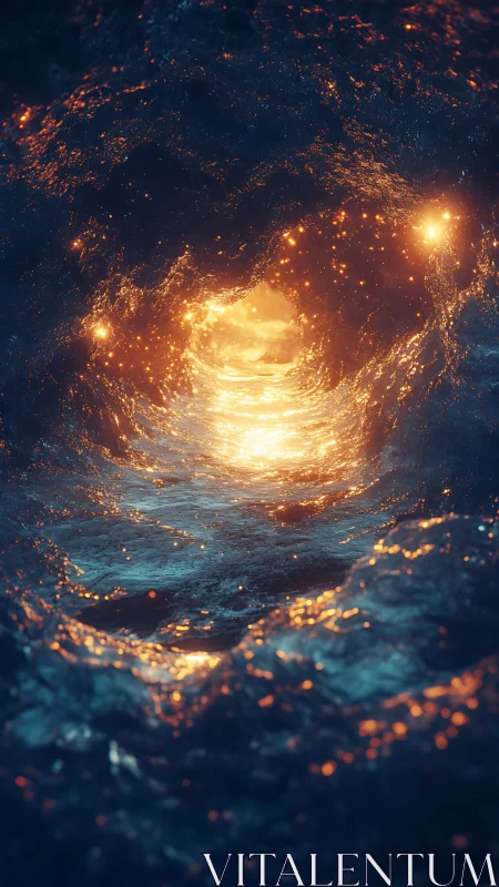 Luminous molten tunnel over glowing liquid river portal.