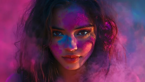 Chromatic portrait isolates face with directional magenta cyan lighting