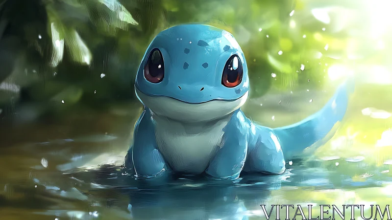 Digital painting study of cute blue creature in dappled water light.