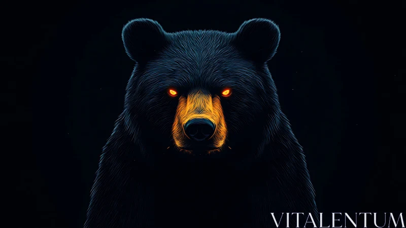 Glowing-eyed bear emerges from darkness in neon-lit power