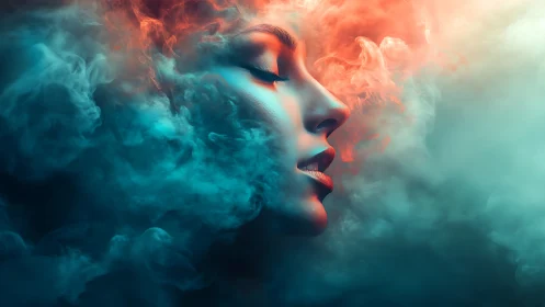 Dreamlit profile in teal and ember swirling vapor clouds.